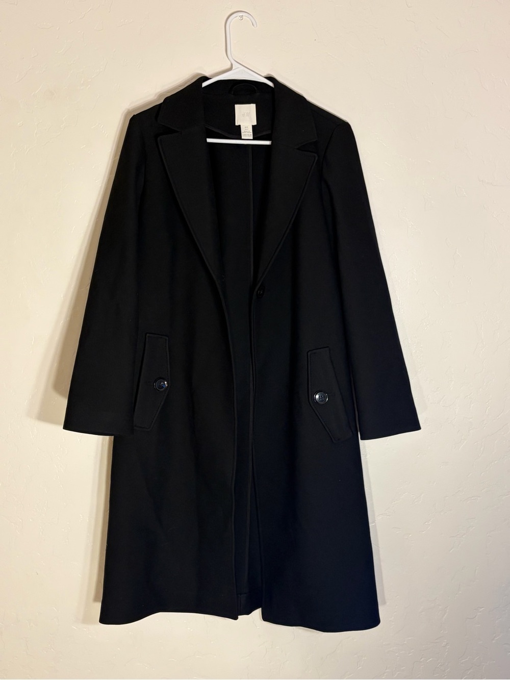 H&M Black Long Trench Coat - Single-Breasted Tailored Design